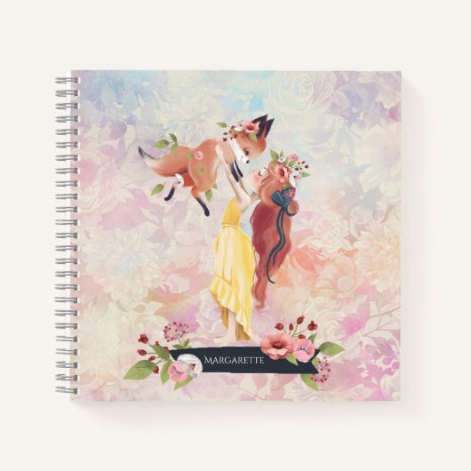 Redhead Girl & Baby Fox Illustratie dagelijkse age Notitieboek (Voorkant)