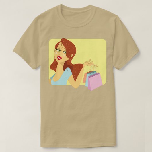 Redhead girl bij het winkelen t-shirt (Design voorkant)