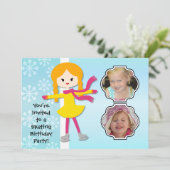 Redhead Girl Birthday Skating Party Invitation Kaart (Staand voorkant)