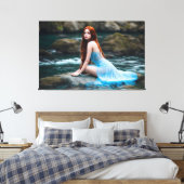 redhead girl dress blue nature water stone canvas afdruk (Insitu (Slaapkamer))
