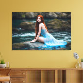 redhead girl dress blue nature water stone canvas afdruk (Insitu (Woonkamer))