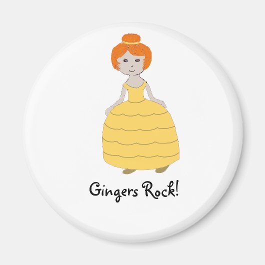 Redhead Girl in Gellow Dress"Gingers Rock!" Magnee Magneet (Voorkant)