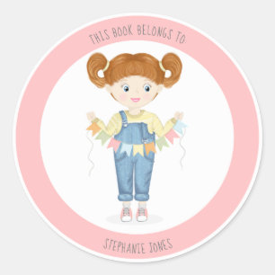 Redhead Girl in Overalls Dit boek behoort tot Ronde Sticker