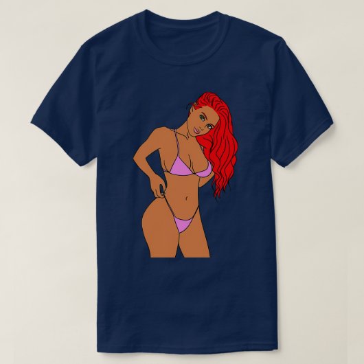 Redhead Girl in Pink Bikini T-shirt (Design voorkant)