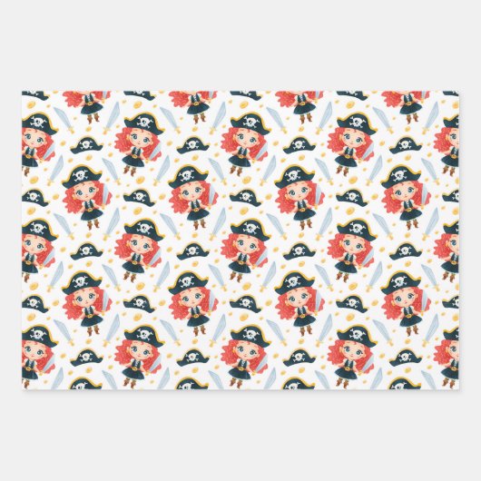 Redhead Girl Pirate Pack Wrapping Paper (Voorkant)