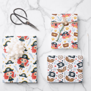 Redhead Girl Pirate Pack Wrapping Paper