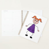Redhead Girl Stick Figure in Purple Dress Planner (Display)