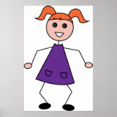 Redhead Girl Stick Figure in Purple Dress Poster (Voorkant)