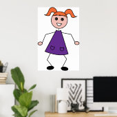 Redhead Girl Stick Figure in Purple Dress Poster (Thuiskantoor)