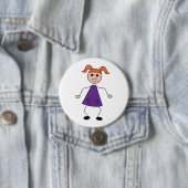 Redhead Girl Stick Figure in Purple Dress Ronde Button 7,6 Cm (In situ)