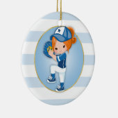 Redhead Girls Blue Softball Keramisch Ornament (Rechts)