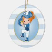 Redhead Girls Blue Softball Keramisch Ornament (Links)