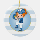 Redhead Girls Blue Softball Keramisch Ornament (Achterkant)