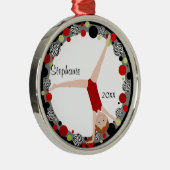Redhead Gymnast in Red, Black & Green Personalized Metalen Ornament (Rechts)