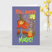 Redhead Halloween Witch Girl & Luna Moths Kaart (Gele Bloem)