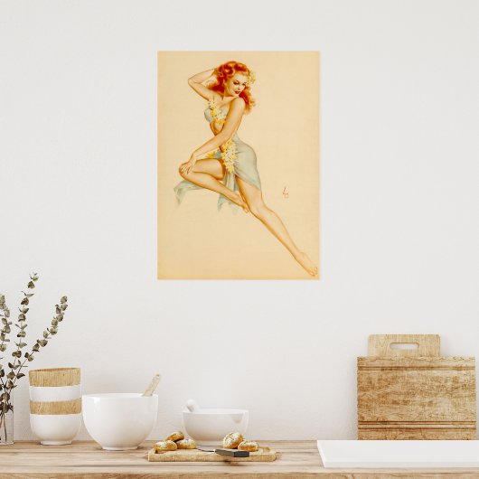 Redhead Hawaiian Costume omhoog Poster (Keuken)