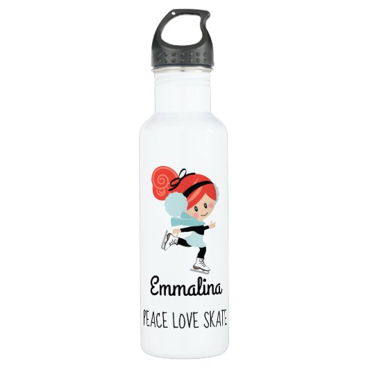 Redhead Ice Skater Water Bottle Peace Love Schaats Waterfles (Voorkant)