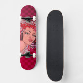 Redhead in Headphones Checkered Skateboard (Voorkant)