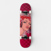 Redhead in Headphones Checkered Skateboard (Voorkant)