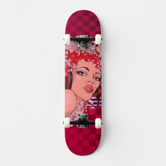 Redhead in Headphones Checkered Skateboard (Voorkant)