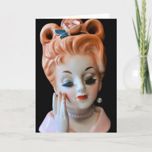 Redhead Lady Head Vase Pink Rose in Hair Doll Kaart
