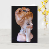 Redhead Lady Head Vase Pink Rose in Hair Doll Kaart (Gele Bloem)