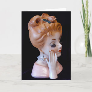 Redhead Lady Head Vase Pink Rose in Hair Doll Kaart
