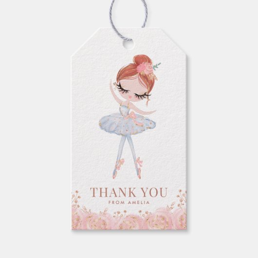 Redhead Meisje Ballerina in Witte Jurk Verjaardag Cadeaulabel (Voorkant)