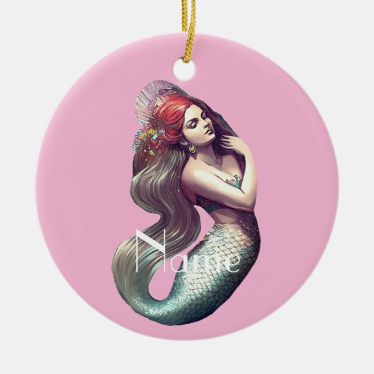 Redhead Mermaid Beauty Thunder_Cove Keramisch Ornament (Voorkant)