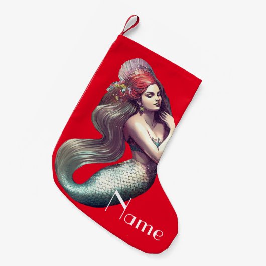 Redhead Mermaid Beauty Thunder_Cove Kleine Kerstsok (Voorkant (Hangend))