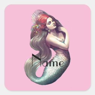 Redhead Mermaid Beauty Thunder_Cove Vierkante Sticker