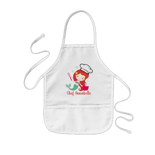 Redhead Mermaid Chef met Bowl Personaliseer Schort (Voorkant)