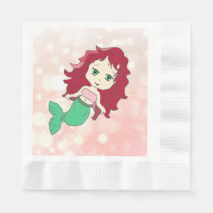 Redhead Mermaid Coral Birthday Paper Napkins Servet