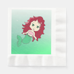 Redhead Mermaid Coral Birthday Paper Napkins Servet