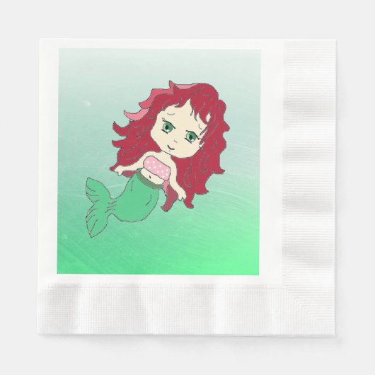 Redhead Mermaid Coral Birthday Paper Napkins Servet (Voorkant)