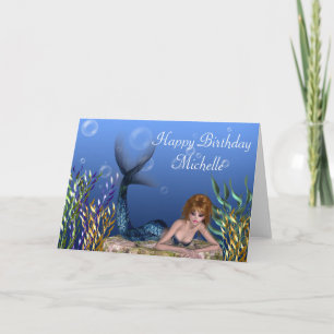 Redhead Mermaid Fantasy  Birthday Kaart
