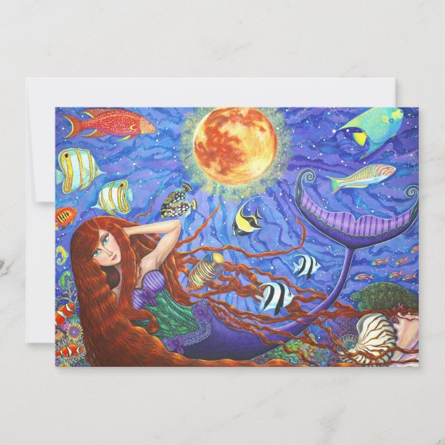 Redhead Mermaid in Corset met maan en vis (Voorkant)