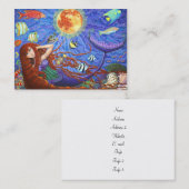 Redhead Mermaid in Corset met maan en vis Visitekaartje (Voorkant / Achterkant)