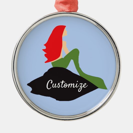 Redhead Mermaid Sitting Thunder_Cove Metalen Ornament (Voorkant)