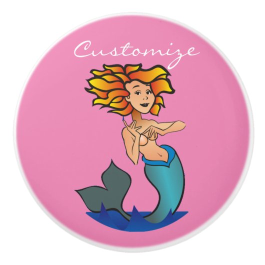 Redhead Mermaid Thunder_Cove Keramische Knop (Voorkant)