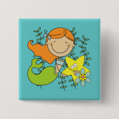 Redhead Mermaid Vierkante Button 5,1 Cm (Voorkant)