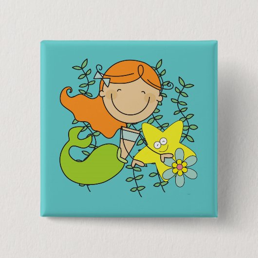 Redhead Mermaid Vierkante Button 5,1 Cm (Voorkant)