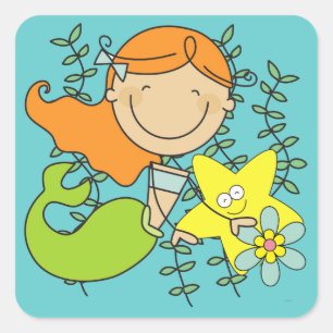 Redhead Mermaid Vierkante Sticker