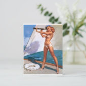Redhead met spyglass Pin Up Briefkaart (Staand voorkant)
