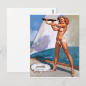 Redhead met spyglass Pin Up Briefkaart (Voorkant / Achterkant)