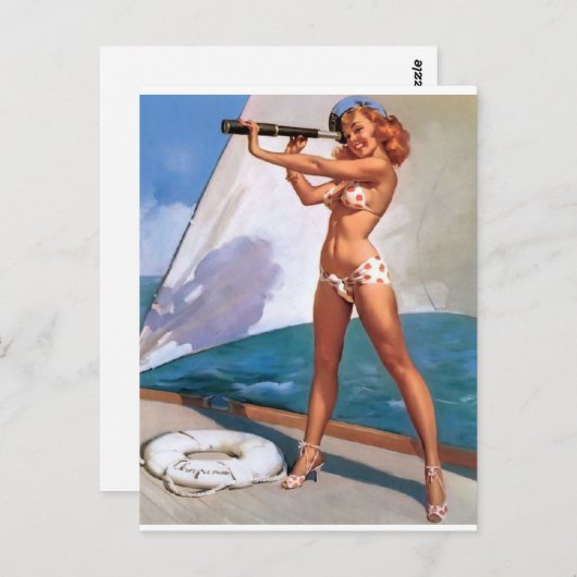 Redhead met spyglass Pin Up Briefkaart (Voorkant / Achterkant)