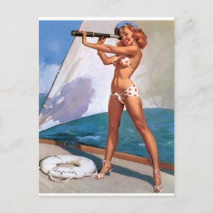 Redhead met spyglass Pin Up Briefkaart