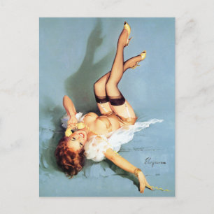 Redhead on Telephone Pin Up Briefkaart