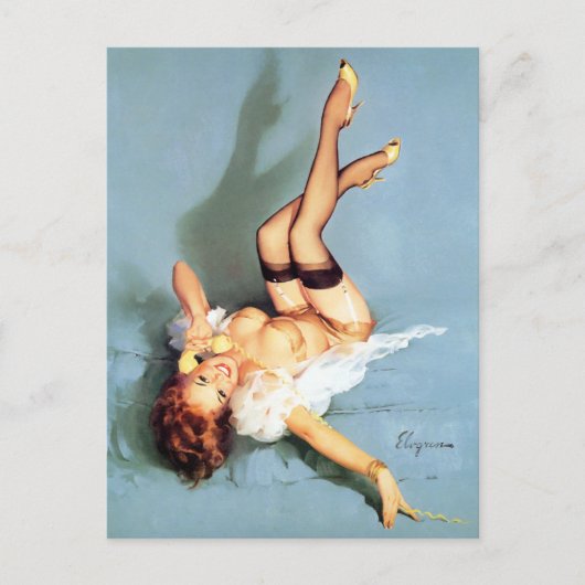 Redhead on Telephone Pin Up Briefkaart (Voorkant)