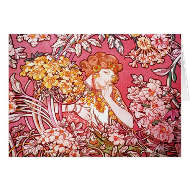 Redhead Onder Flowers, Alphonse Mucha (Voorkant Horizontaal)